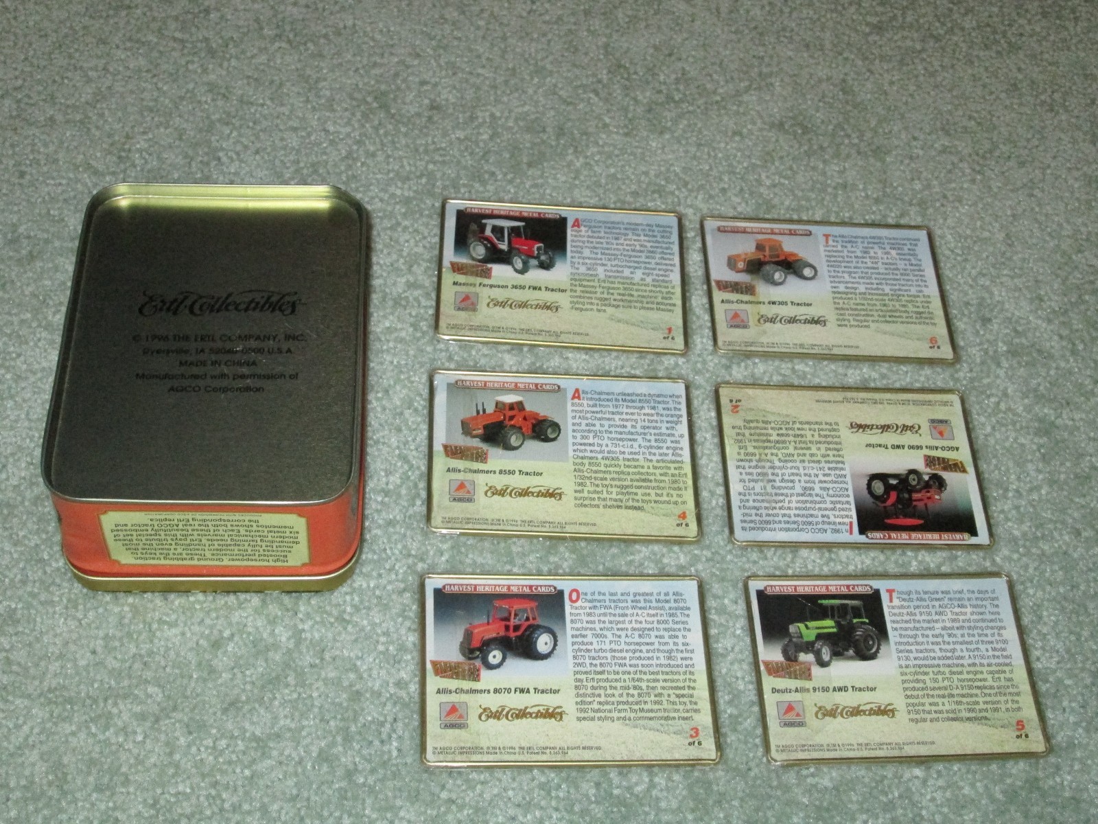ERTL COLLECTIBLES HARVEST HERITAGE METAL COLLECTOR CARDS TRACTORS SERIES 1