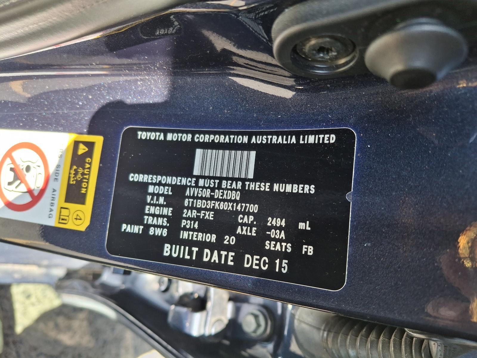 2016 Toyota Camry 2015-2017 ALTERNATOR PETROL 2.5 2AR-FE ASV50 05/15-10/17 image 7