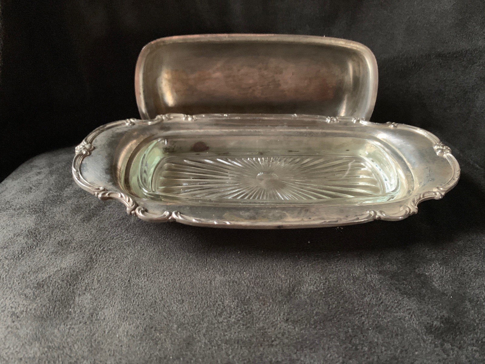 1847 Rogers Bros Silverplate Butter Dish with Glass Insert Reflection Pattern