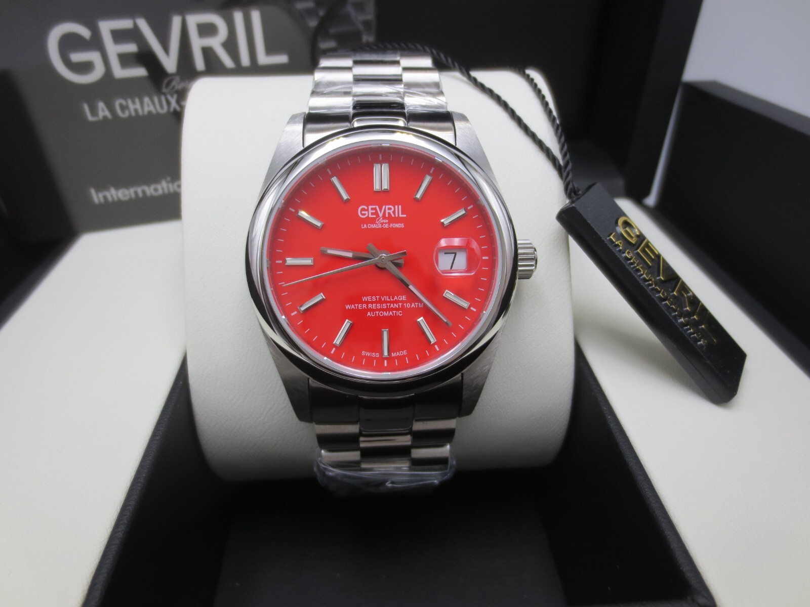 Pre-owned Gevril Men's 48932b West Village Swiss Automatic Sellita Sw200 Red Dial Watch