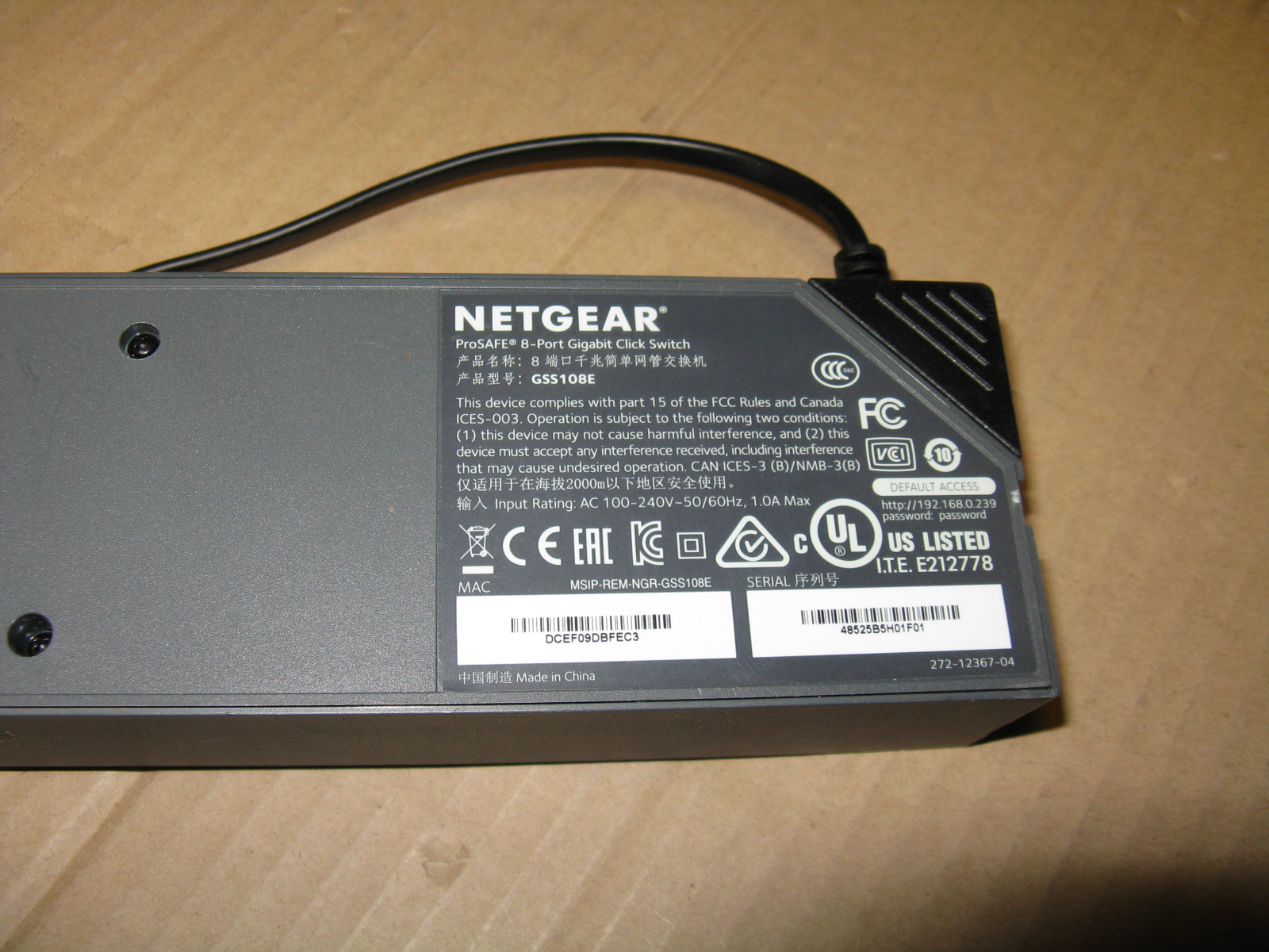 Netgear Prosafe Slick Switch 8 Port Gigabit Ethernet GSS108E 10/100/1000Mbps