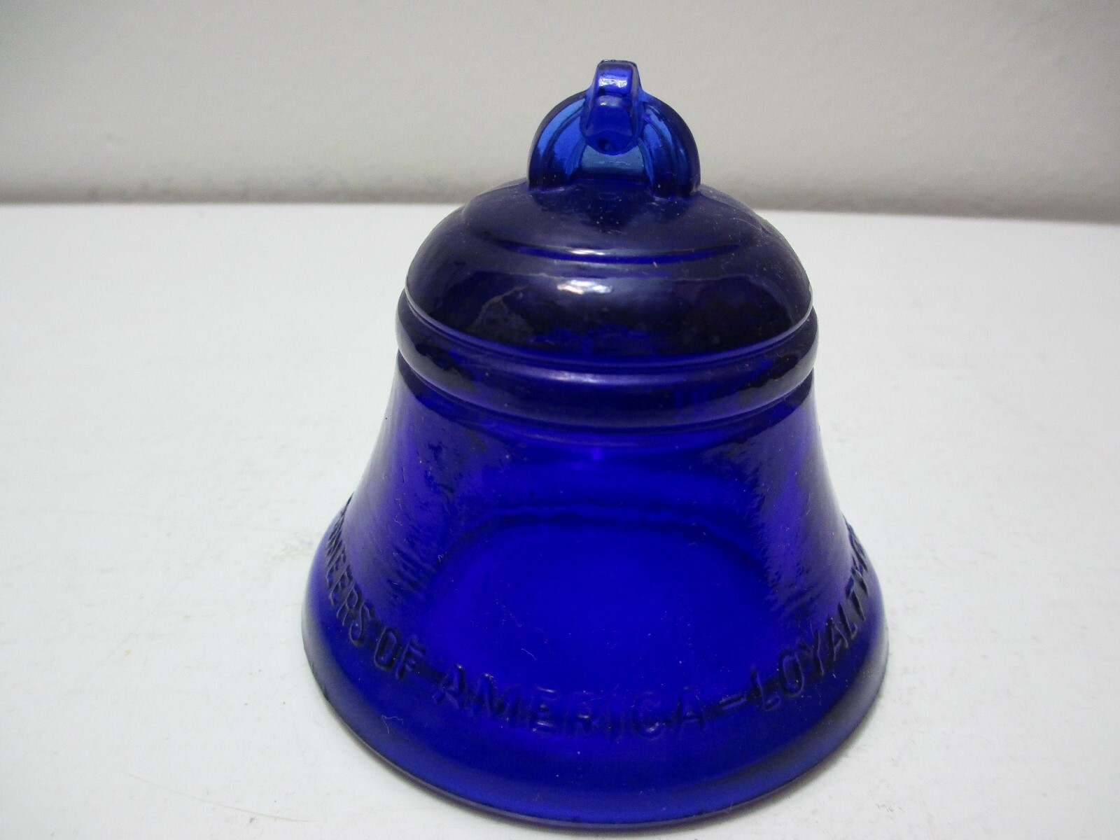 Vintage Telephone Pioneers of America Glass Bell Paperweight Cobalt Royal Blue