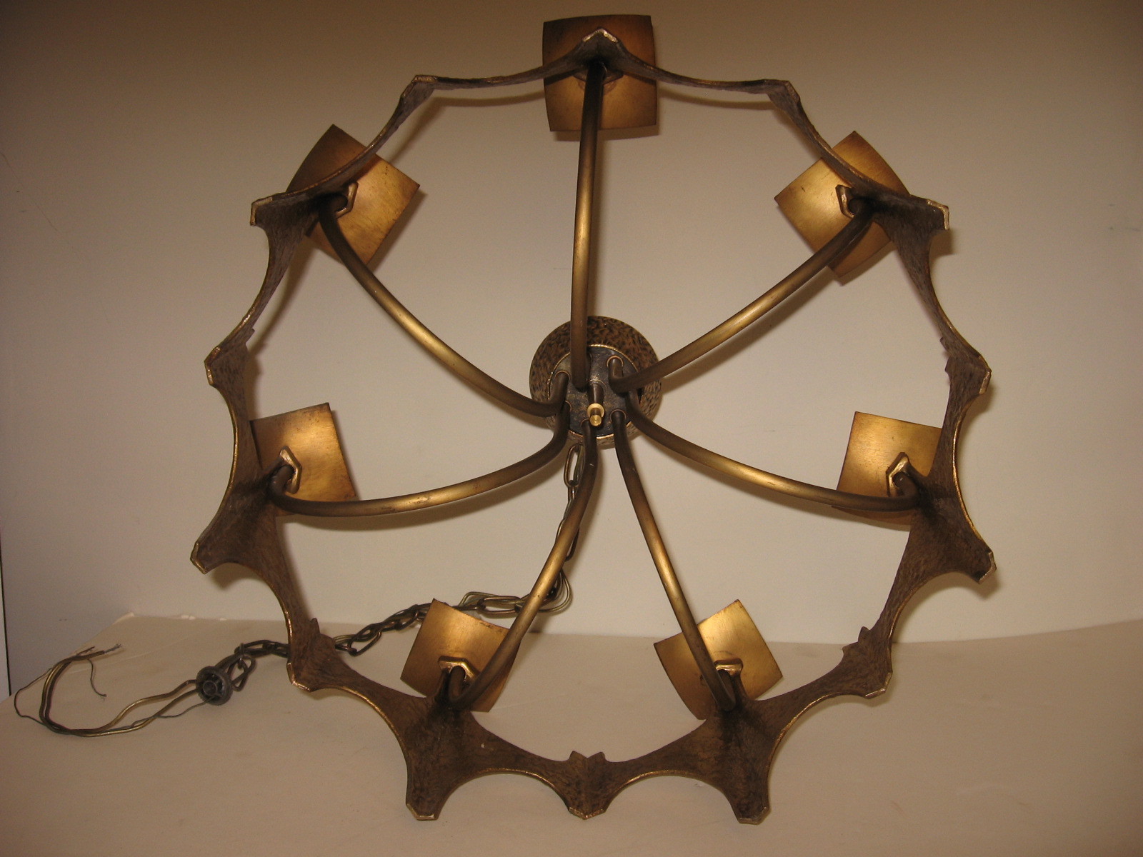 MID CENTURY MODERN BRUTALIST METAL CHANDELIER HANGING LAMP LIGHT FIXTURE