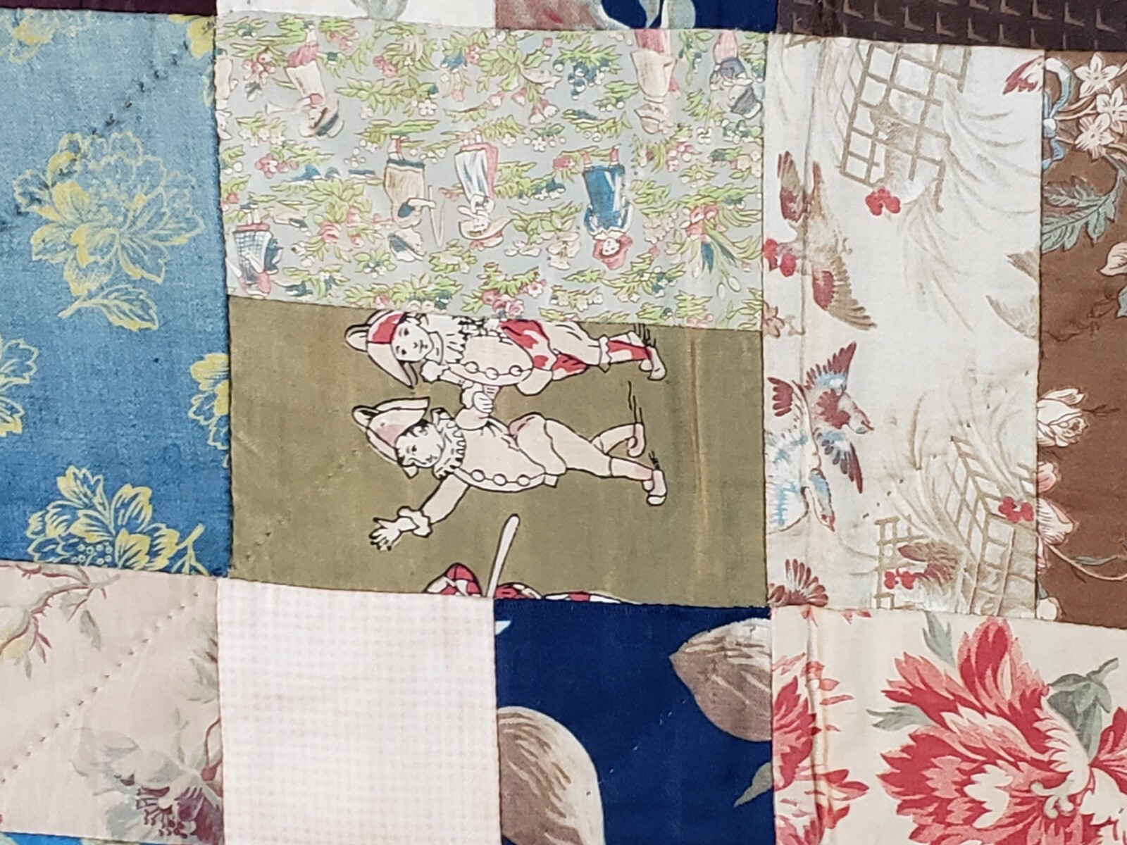 Vintage wall quilt Victorian prints Antique courthouse steps 52