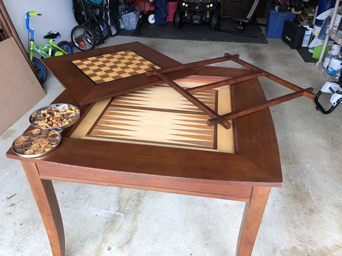 Wooden GAME Table Chess And Backgammon Set w/ Hidden Compartment, FREE SHIPPING!