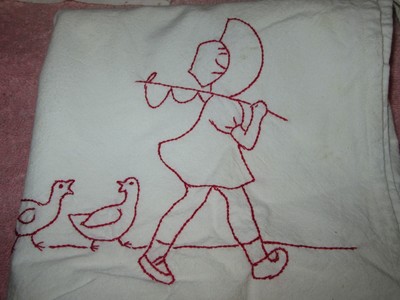 6 Vintage Muslin/Cotton Tea Towels-Snow White,Elephant,Sunbonnet Sue,Butterfly