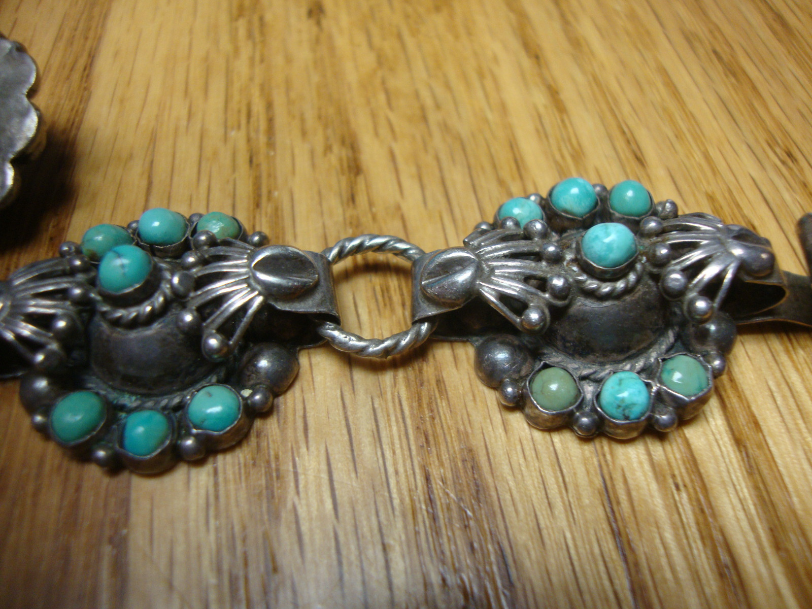 Vintage Southwestern Turquoise Coin Silver  Bracelet & Earrings  signed mexico