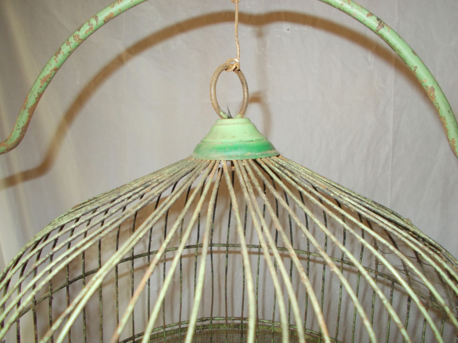 Vintage Green Metal Wire Bird Cage w Stand 65 Inches High Antique ?