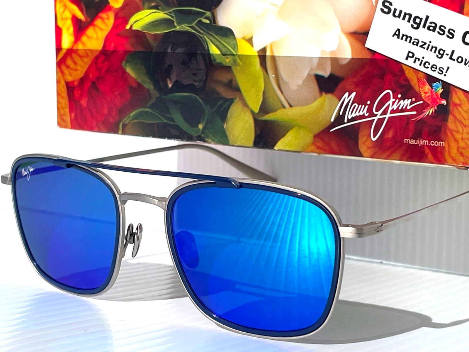 Pre-owned Maui Jim Following Seas Silver & Navy Polarized Blue Lens Sunglass B555-17m
