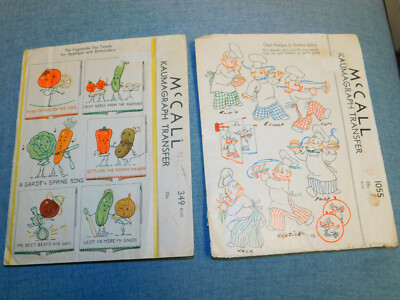 LOT of 2 VTG McCall Kaumagraph Transfer Patterns CHEF VEGETABLES Anthropomorphic
