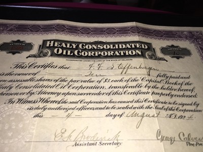 1924 Healy Consolidated Oil Corporation Stock Certificate