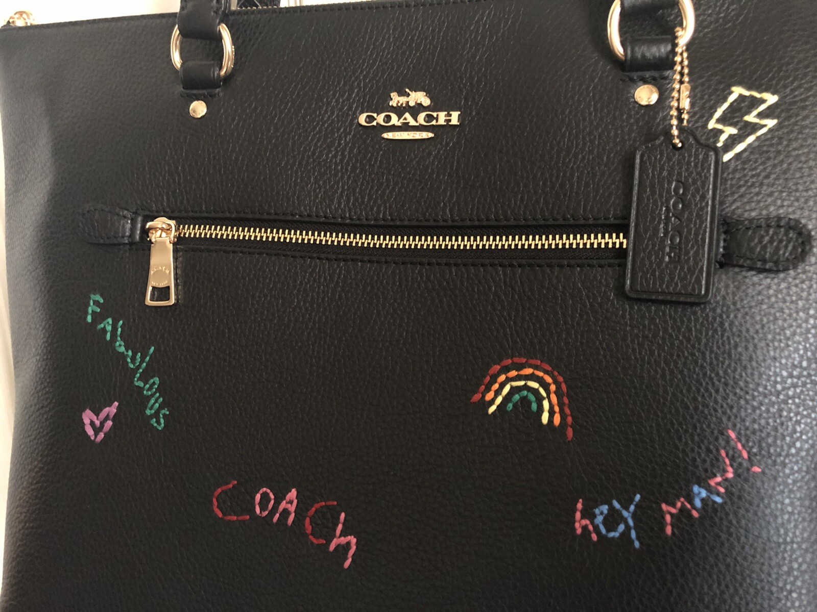 NWT Coach GALLERY TOTE With DIARY Embroidery BLACK Multi