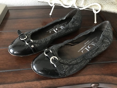 AGL Attilio Giusti Leombruni Metallic Gold Black Leather Ballet Flat 36.5