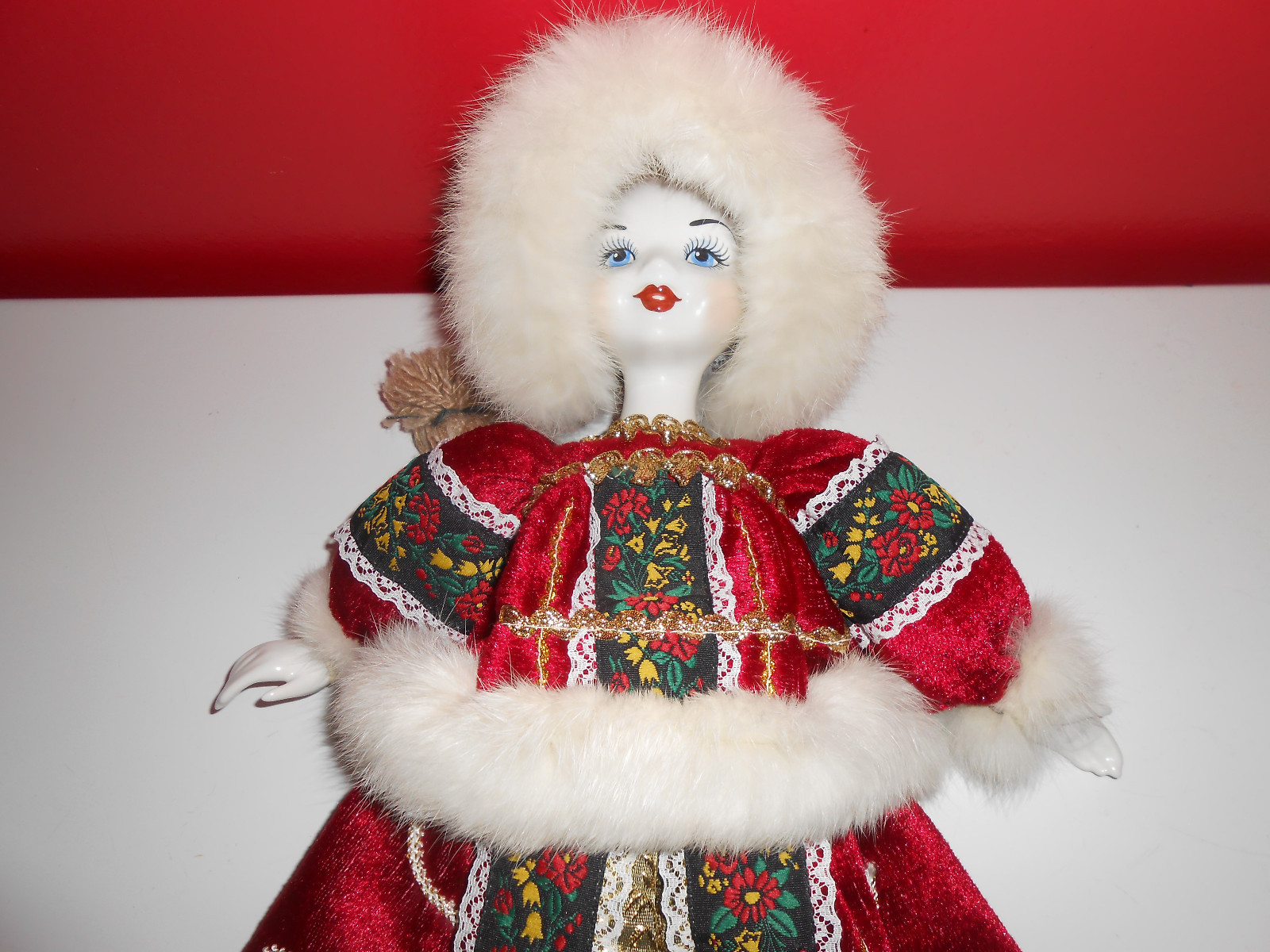Beautiful Russian Porcelain Doll Real Fur