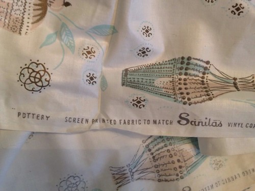 VTG 1950's SANITAS SCREEN PRINTED FABRIC 17 Yards Turquoise California Pottery