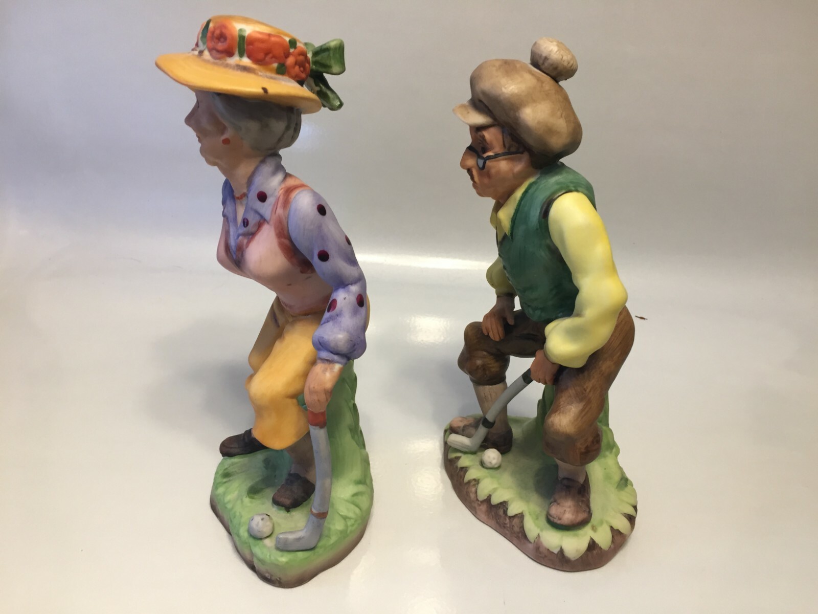 Lefton Japan Porcelain Figurine Old Man & Woman Golfers - XU302