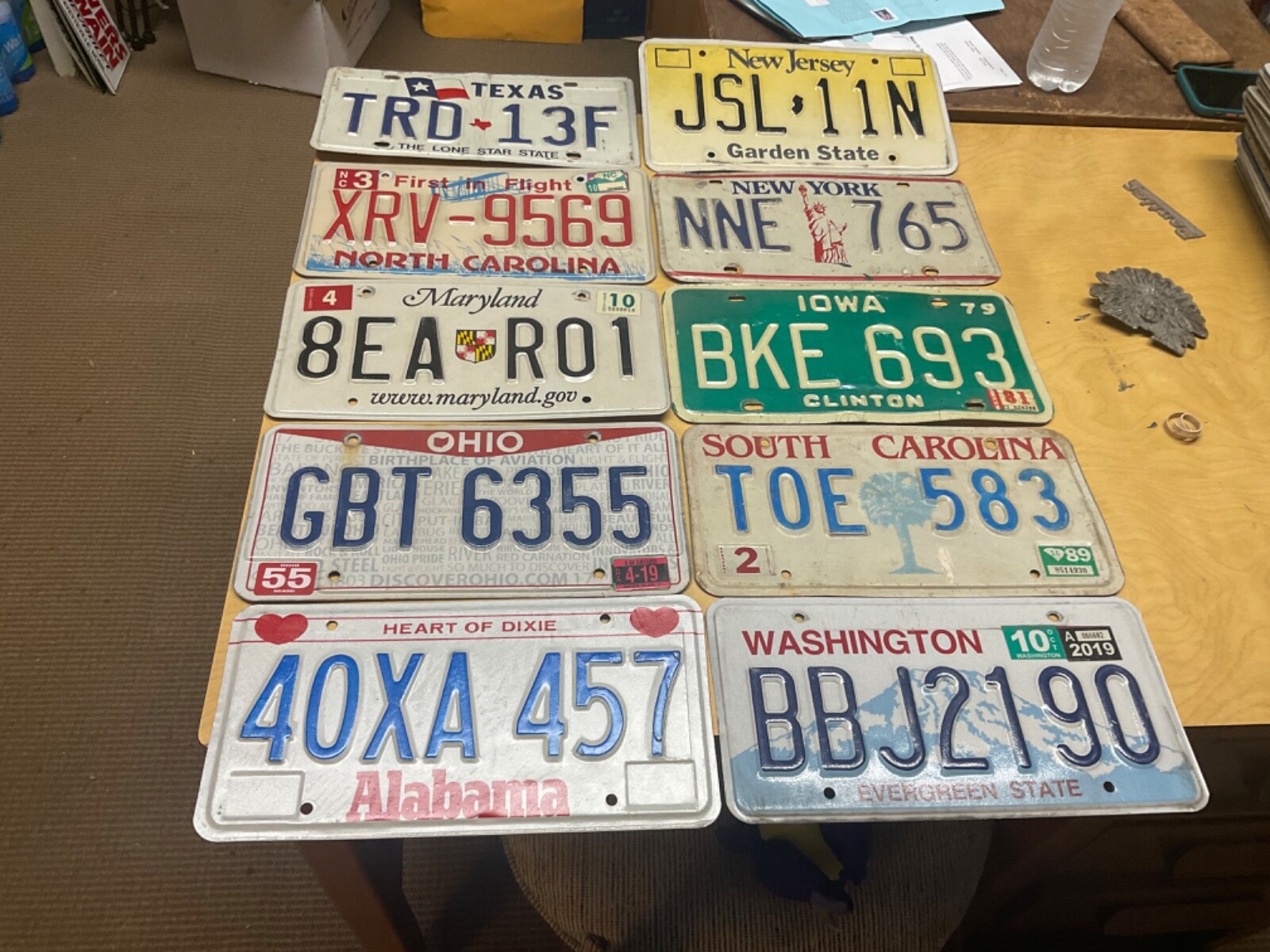 License Plates Tags Lot 4 of 10 Different States Rustic Vintage