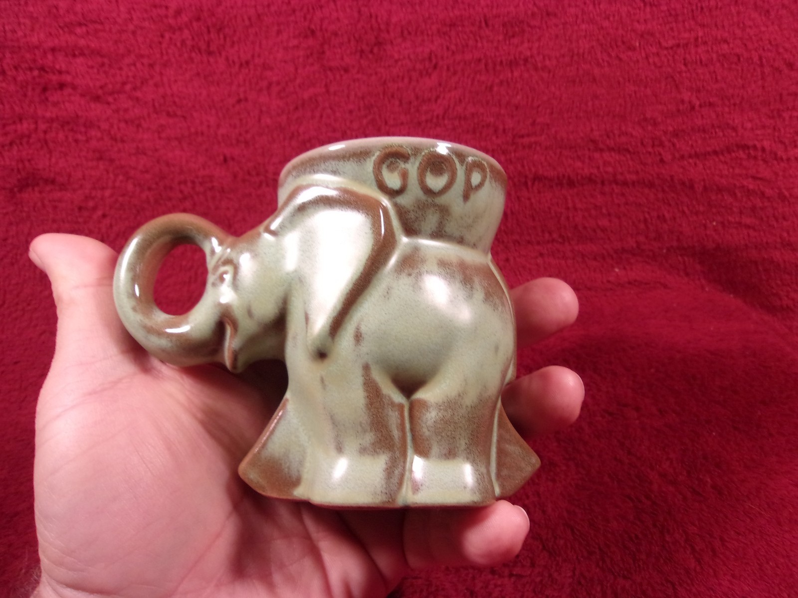 Vintage Frankoma  Pottery 1972, GOP, Elephant, Political Mug, In Praire Green