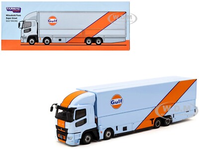 MITSUBISHI FUSO TRUCK W/TRANSPORTER ''GULF'' 1/64 BY TARMAC WORKS T64T-TL001-GULF
