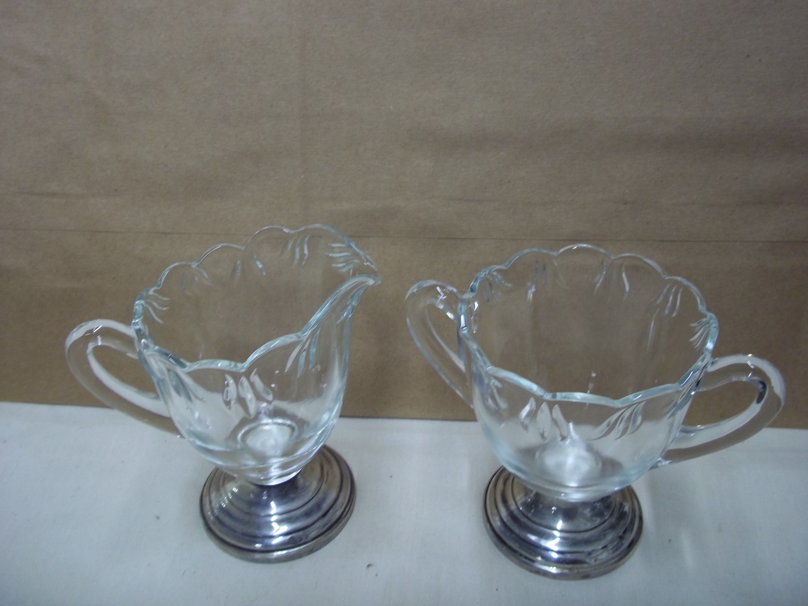 VINTAGE FINA STERLING SILVER AND CLEAR GLASS SUGAR BOWL & CREAMER SET
