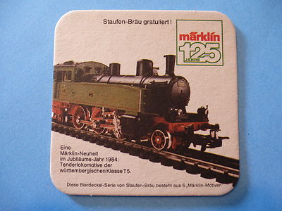 1983 Beer Bierdeckel COASTER ~*~ Staufen Bräu ~ Tenderlokomotive Train ~ GERMANY
