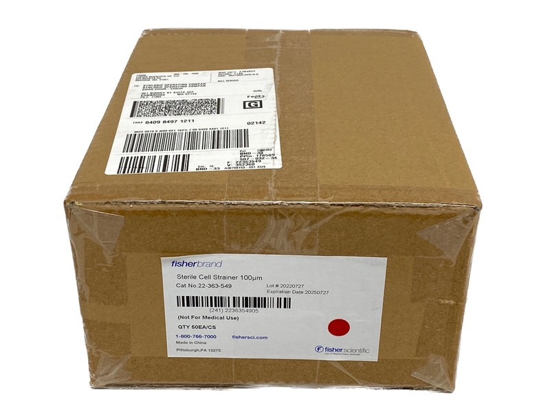 (50/Cs) FISHERBRAND 100um Nylon Mesh PP Cell Strainers Yellow Sterile 22-363-549