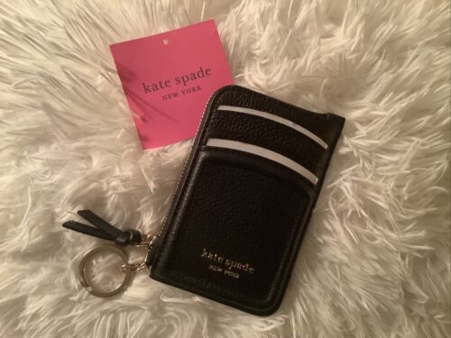 Kate Spade Zip Code Zip Card Holder Key Fob Case Leather Wallet ~NWT~ Black