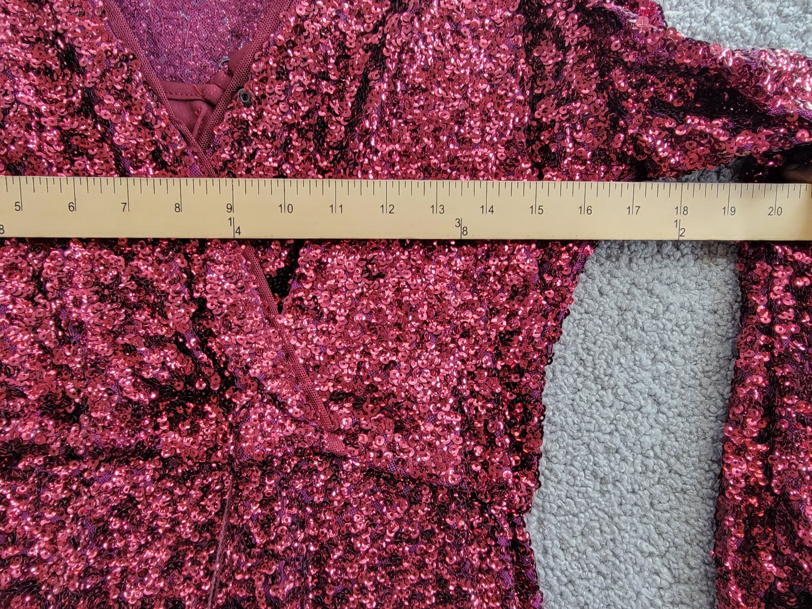 Betsy & Adam Sequin Belted Long-Sleeve Dress Women's 6 Plum V-Neck Snap Pullover - Picture 6 of 16