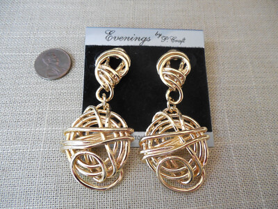 Quality Early Vintage NOS designer P CRAFT lg funky gold pierced earrings D2 #2
