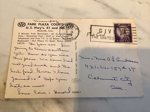 1958 Park Plaza Courts Nashville, Tennessee Vintage Postcard