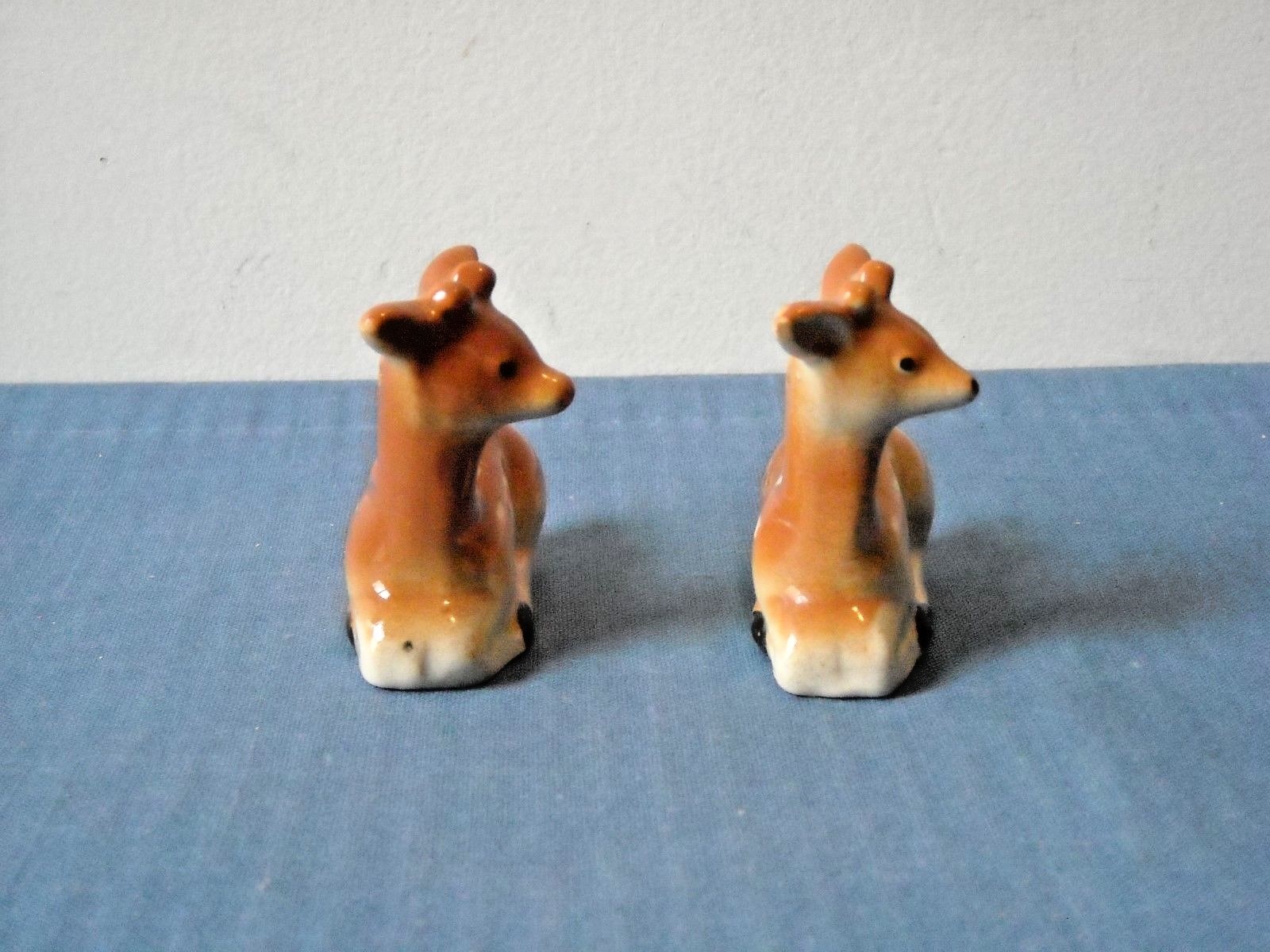 Occupied Japan Deer Fawn Salt & Pepper Shakers Ceramic Figures Marked on Bottom