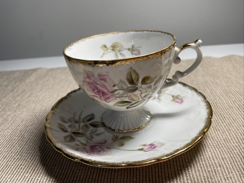 Cup & Saucer Set Cherry China Made in Japan Pink Rose With