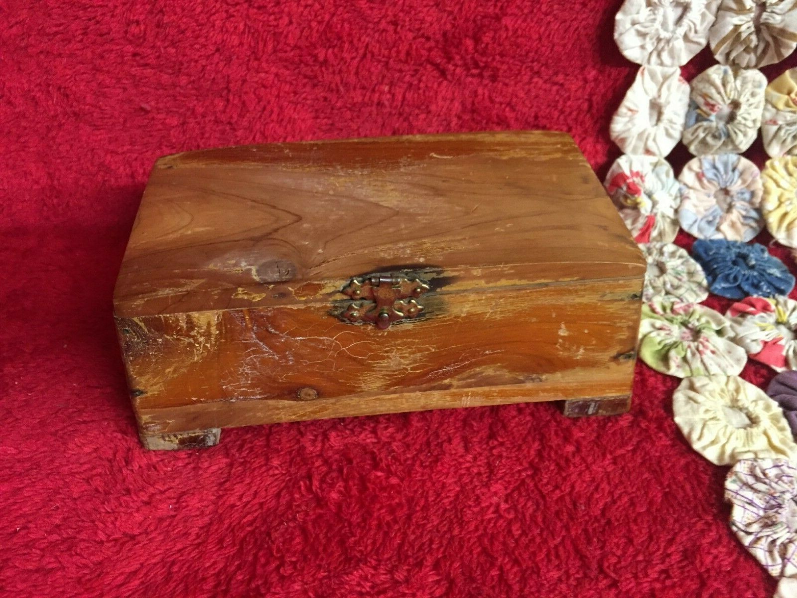 Vintage Small Cedar Jewelry Box Lots of Character and Wear Old Fashioned