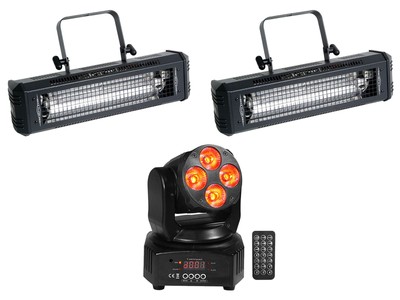 (2) American DJ Mega Flash DMX Strobe Lights w/ Sound Sensor+RGBW Moving Head
