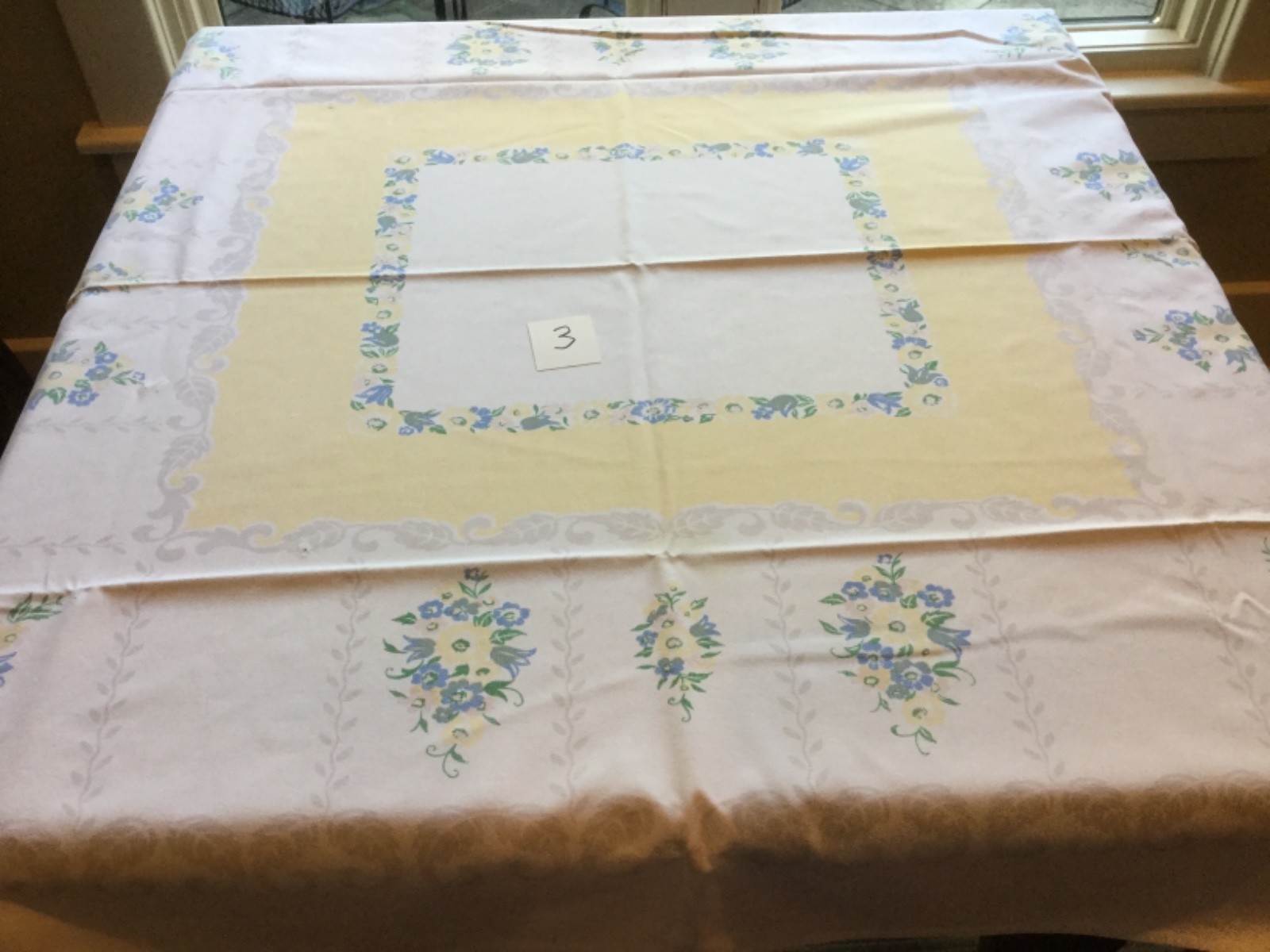 Bulk Vintage Tablecloths description & condition listed, 50-60s printed damask