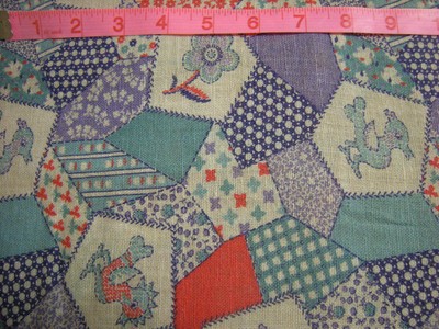 4 Vintage Patchwork Look Aqua, Red, Purple Feed Sacks 100% Cotton Fabric