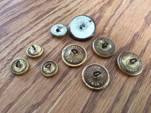 Nine Vintage Metal Military Eagle Buttons Scovill Waterbury
