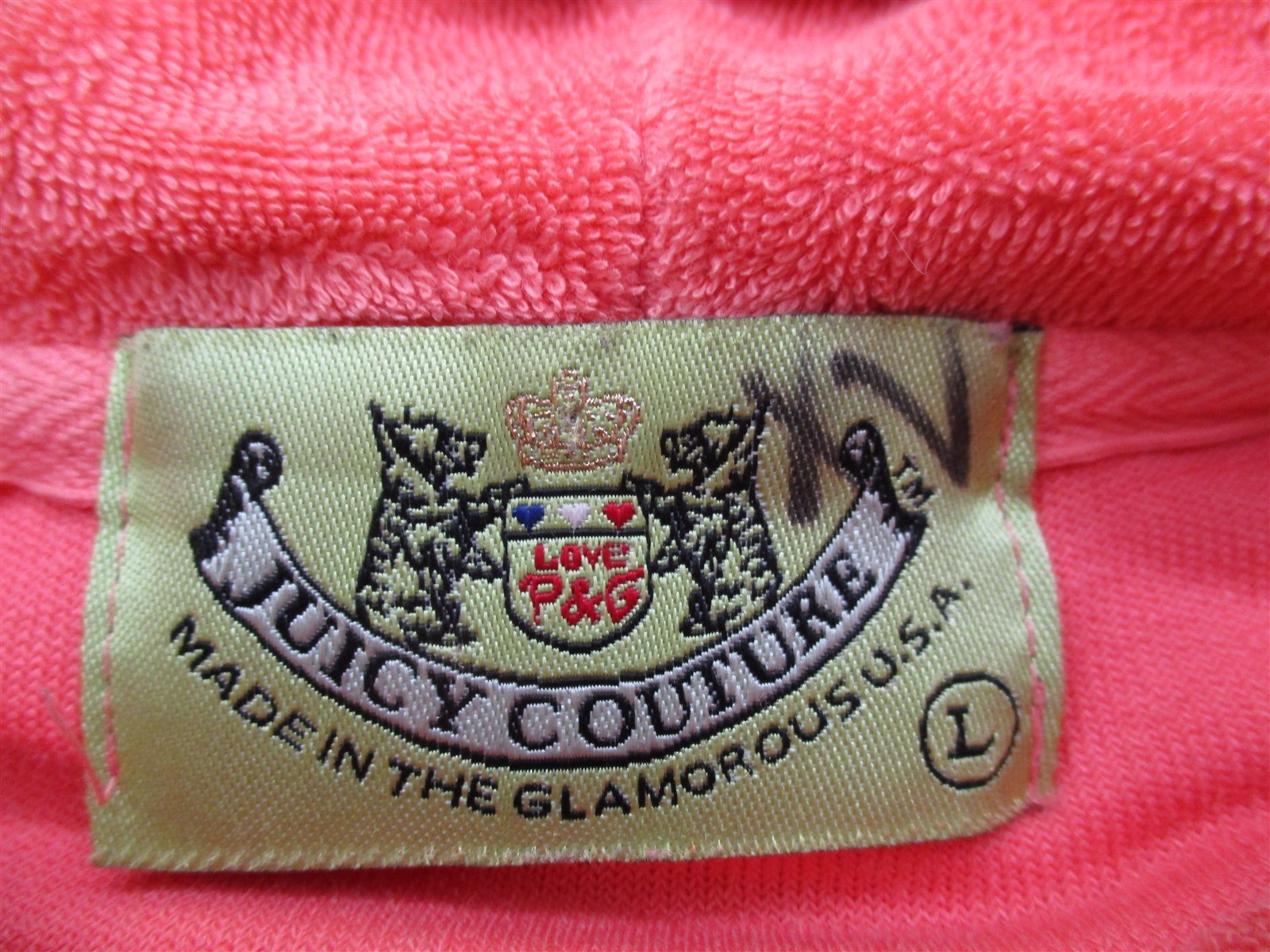 JUICY COUTURE K3070 Youth Girl's Size L Full Zip Terry Cotton Coral Track Hoodie