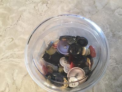 Lot Mixed Buttons Plastic, Cloth, In Hard Plastic Storage Container