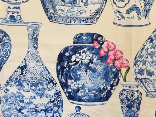 OLD WORLD WEAVERS “Vasi” Exclusive Screen Printed Cotton Chinoiserie Vase Fabric