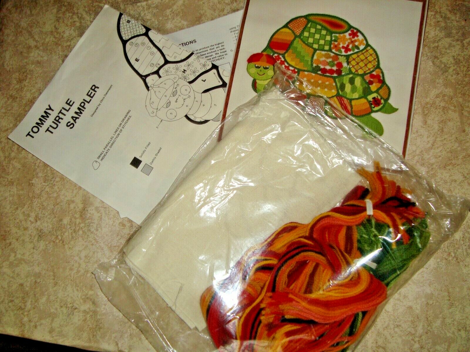 Colorful Vintage Tommy Turtle Sampler Sunset Stitchery Embroidery Kit 11 X 14