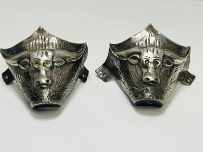 Vintage Mexico Plata De Jalisco Sterling Longhorn Steer Vaquero Cowboy Boot Tips