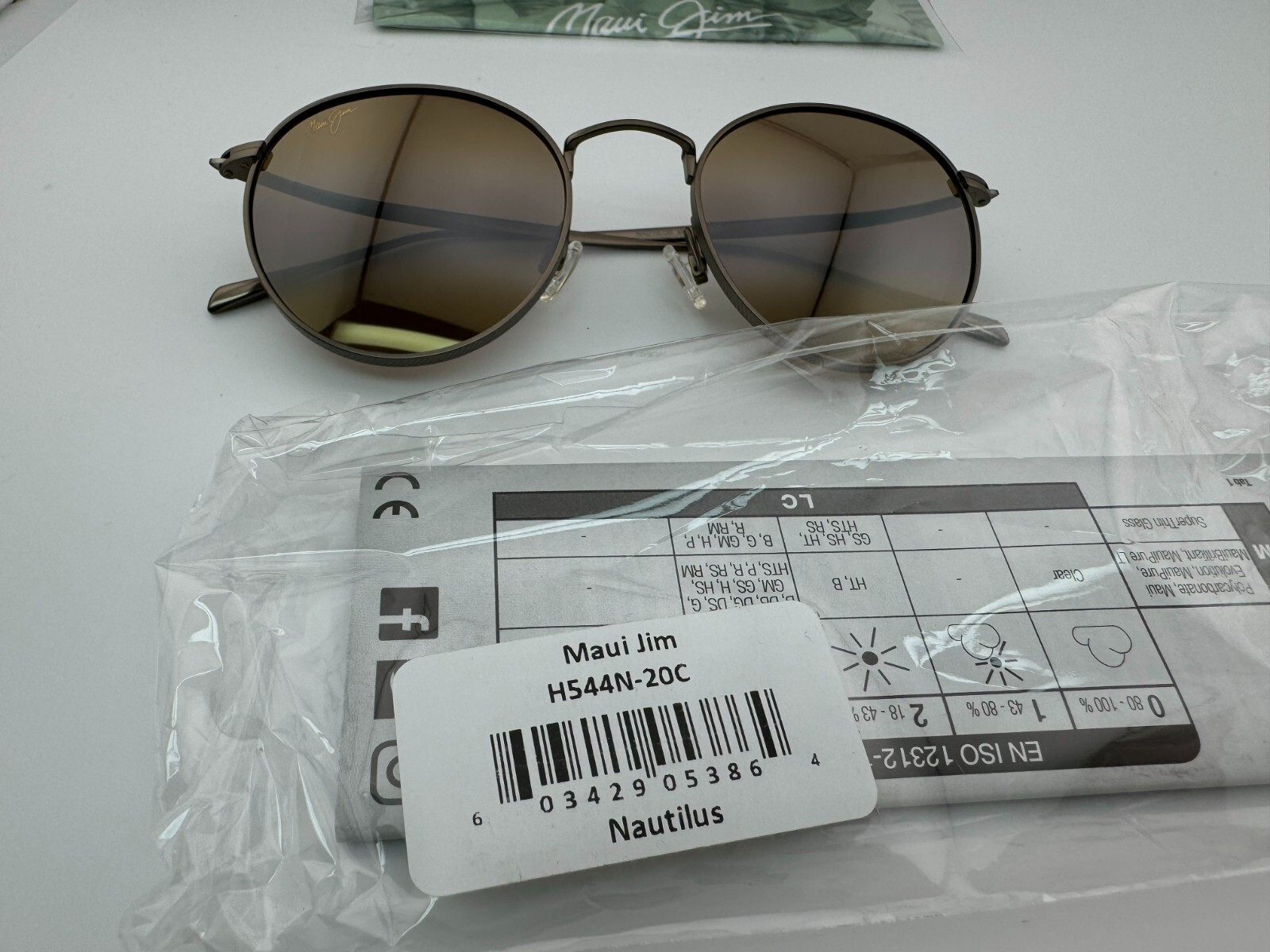 Pre-owned Maui Jim Nautilus Mj 544n-20c Asian Fit Titanium Hcl Bronze Polarized Sunglasses