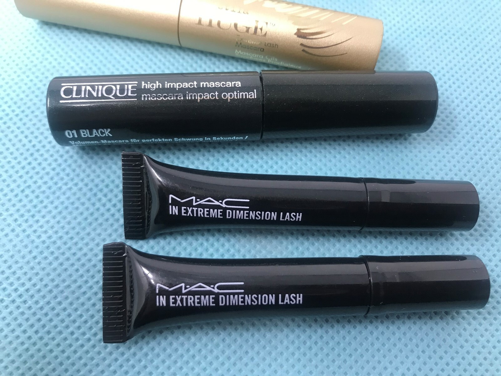 5  MASCARA SAMPLES -PUR Triple Threat, STILA Huge, Clinique High Impact & MAC