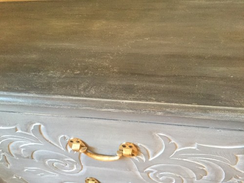 3 Drawer Dresser / Chest Hand carved Front Painted Grey/ Blue Cabinet Furniture