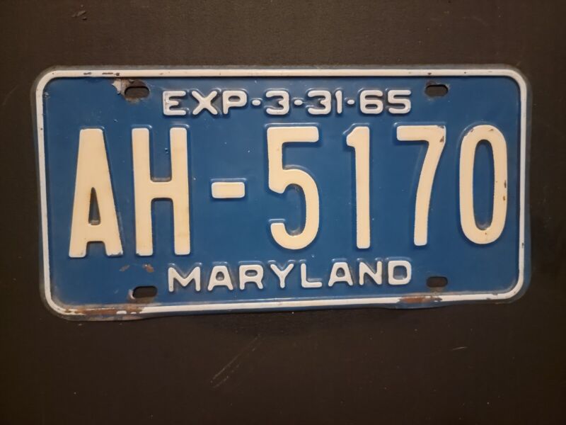 Vintage 1965    MARYLAND    License Plate  AH - 5170