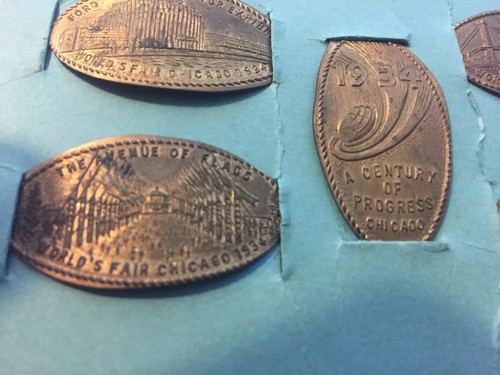 1934 Chicago Worlds Fair Elongated Cent Pressed Penny Set Of 5