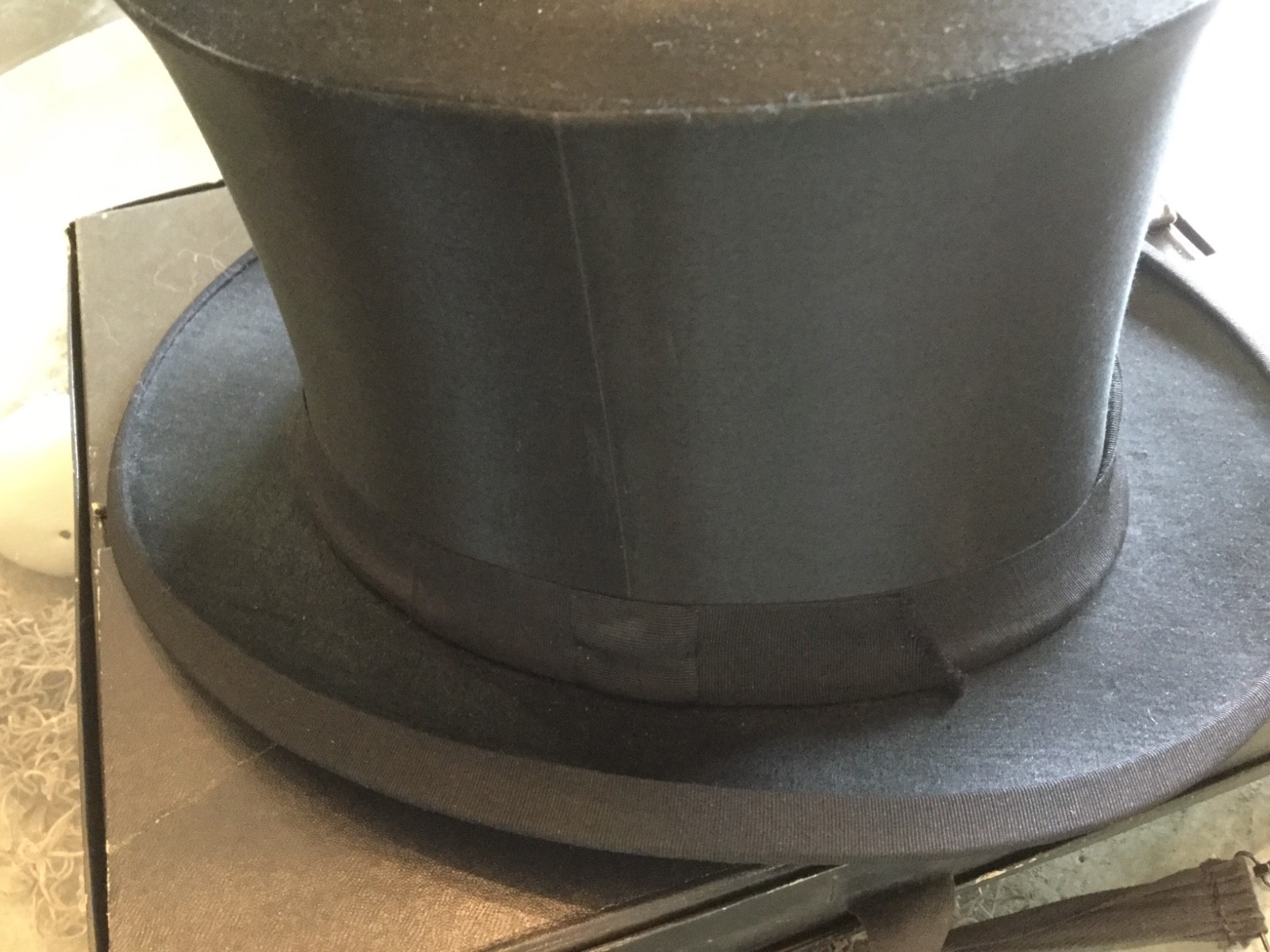 Antique vintage Germany top hat collapsible black silk label ges gesch in box