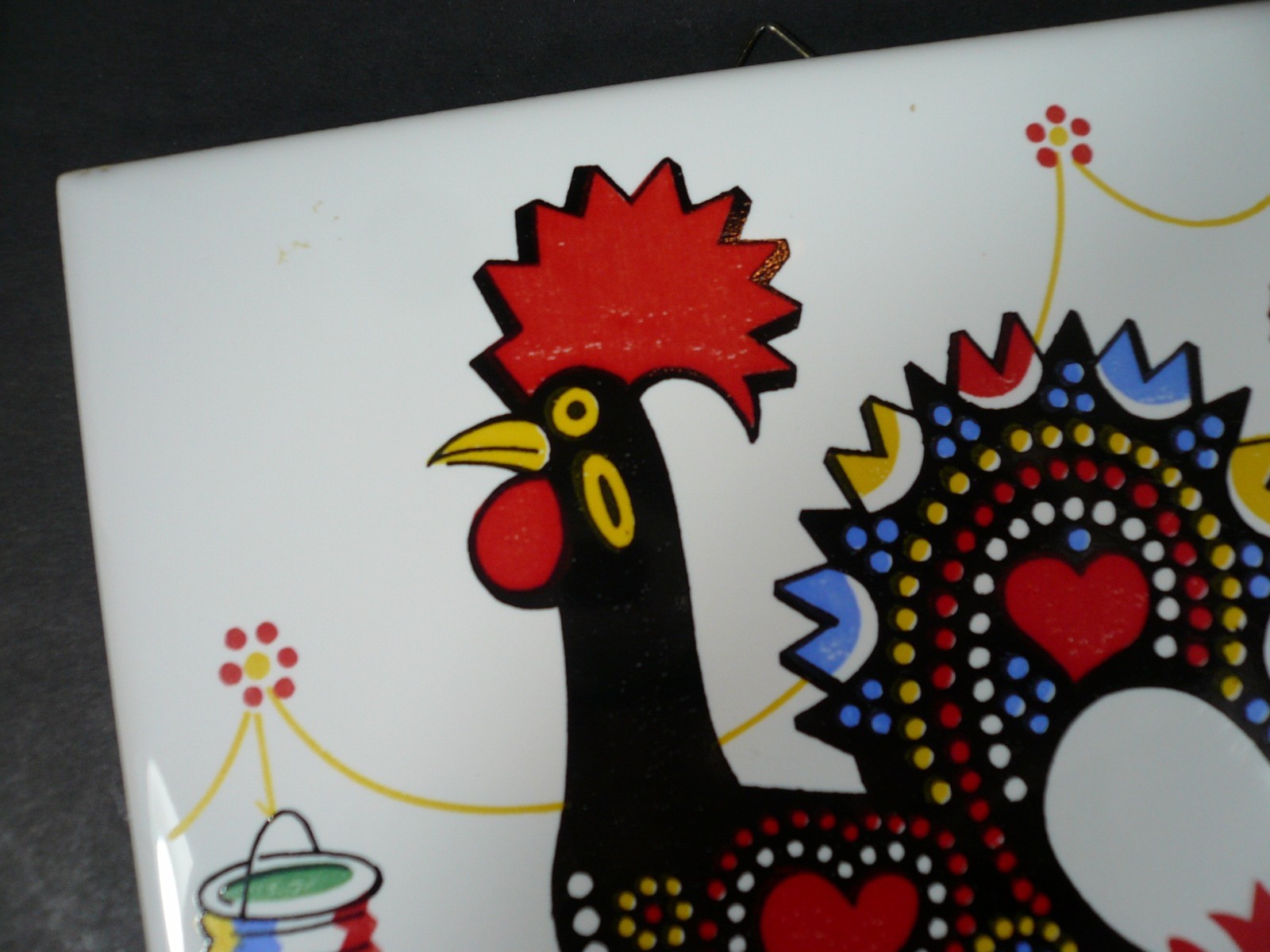 Vintage Galo de Barcelos Lucky Rooster Ceramic 6x6 Hand Painted Tile Portugal