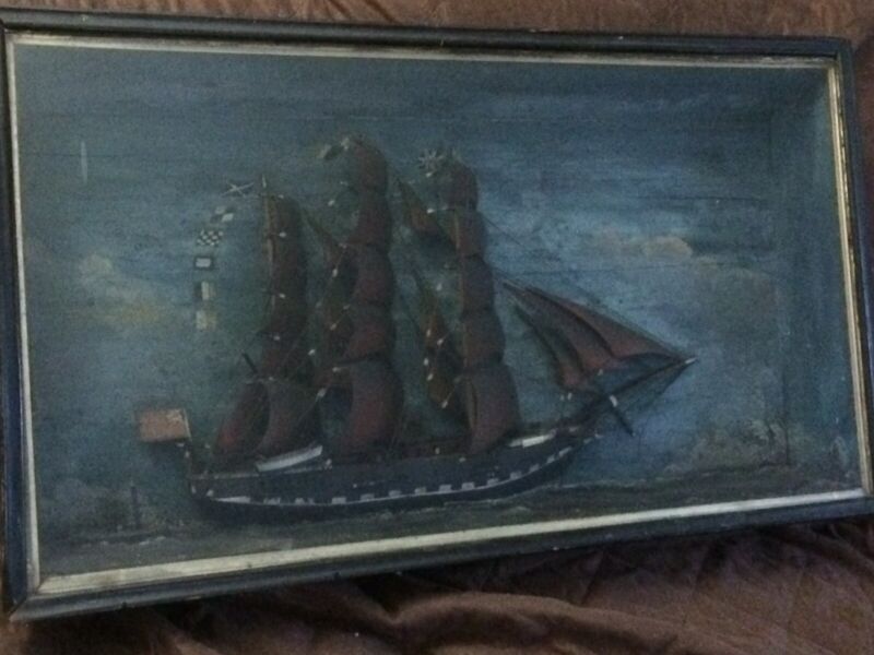 RARE Antique Nautical model ship Adriatic Diorama Folk Art 34” x 19” Shipping Ok